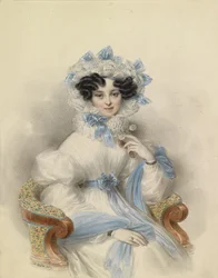 Portrait of Archduchess Henriette of Austria in a White Dress with Blue Ribbons, Sitting in an Armchair